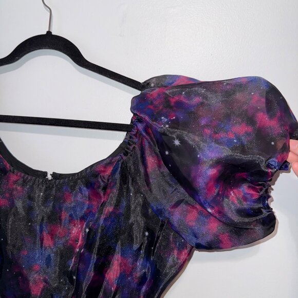 Cosmic Aura Galaxy Print Puff Sleeve Dress XL Hot Topic - Picture 3 of 10